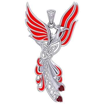 Celtic Phoenix Silver Pendant with Gems and Enamel TPD5873 - Jewelry